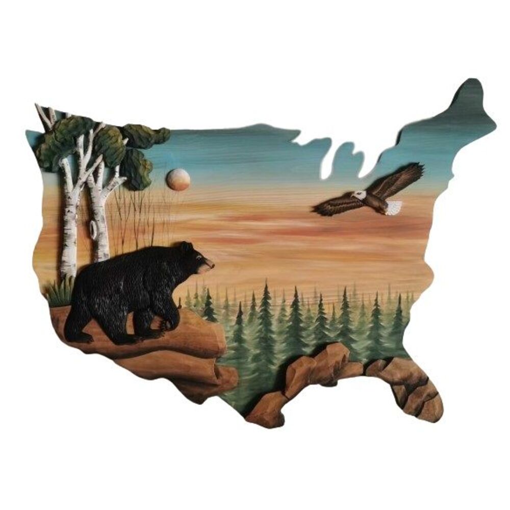 Walking Bear & Eagle Wall Art – 32" x 22" Decor